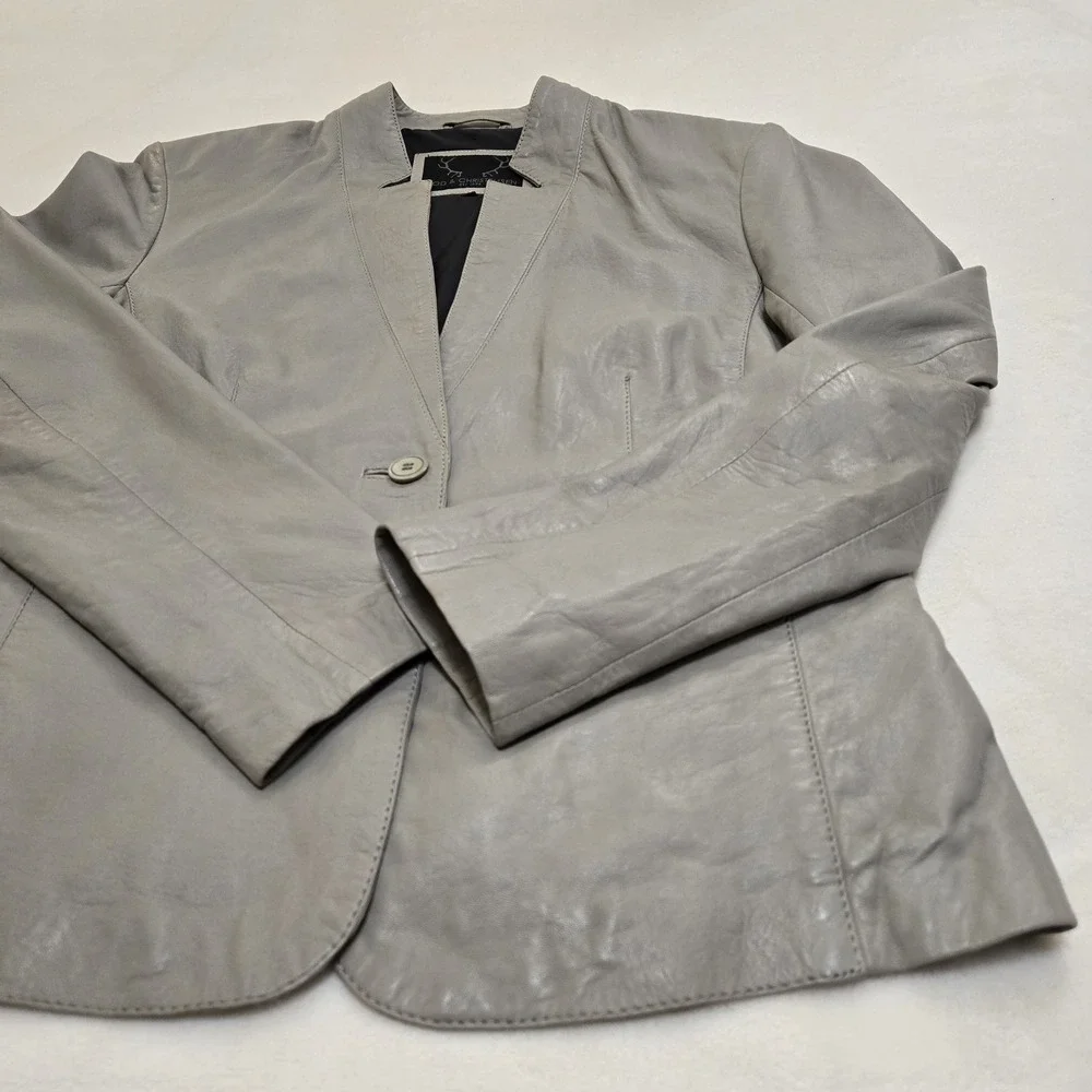 Bod & Christensen Notched Leather Jacket Blazer Single Button Grey Chic Womens L